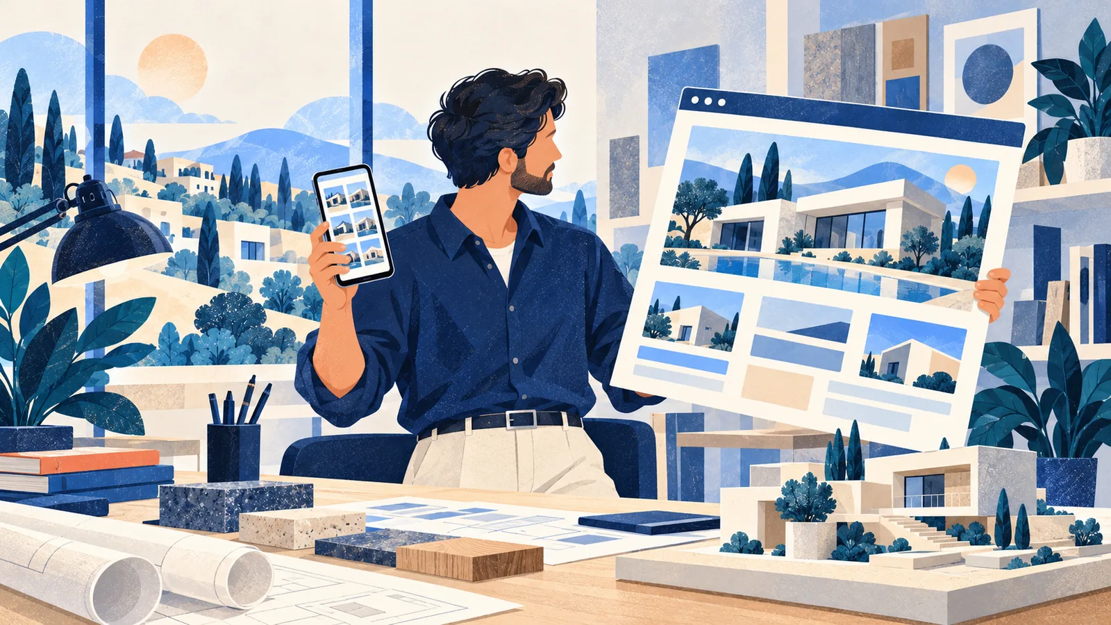Architecte qui compare un réseau social d'images et son site web